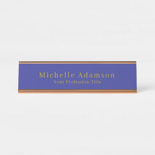 Gold & Deep Blue Color Professional Plain Modern Desk Name Plate