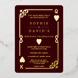 Gold Deep Burgundy Casino Vegas Poker Wedding Foil Invitation