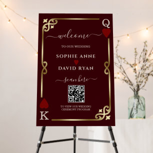 Gold Deep Burgundy Casino Wedding Welcome Sign
