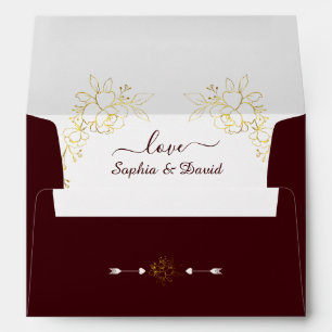 Gold Deep Burgundy Floral Wedding Return Address  Envelope