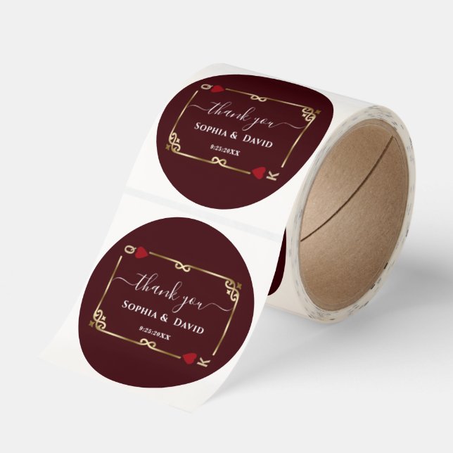 Gold Deep Burgundy Gatsby Casino Wedding  Classic Round Sticker (Roll)