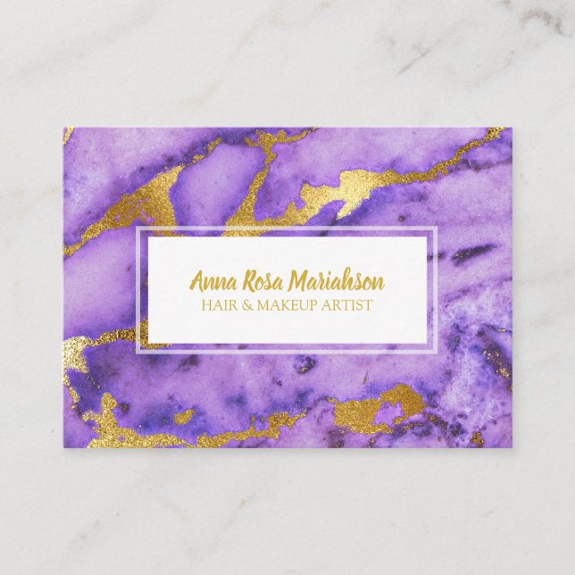 *~* Gold Deep Purple Marble Modern Chic Business Card (Front)