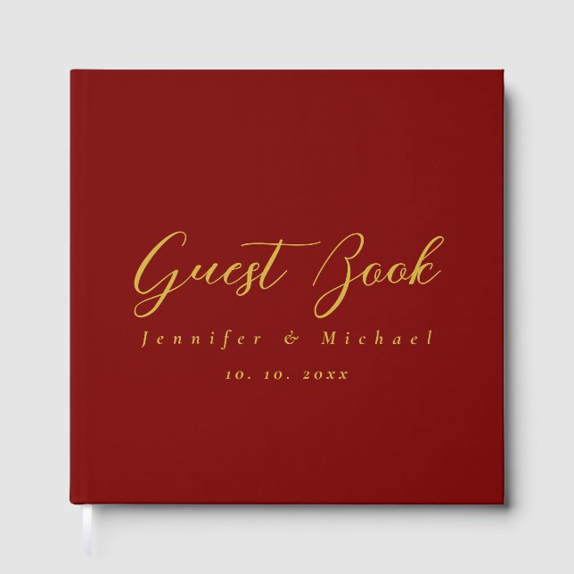 Gold & Deep Red Colors Professional Modern Elegant Guest Book (Front)