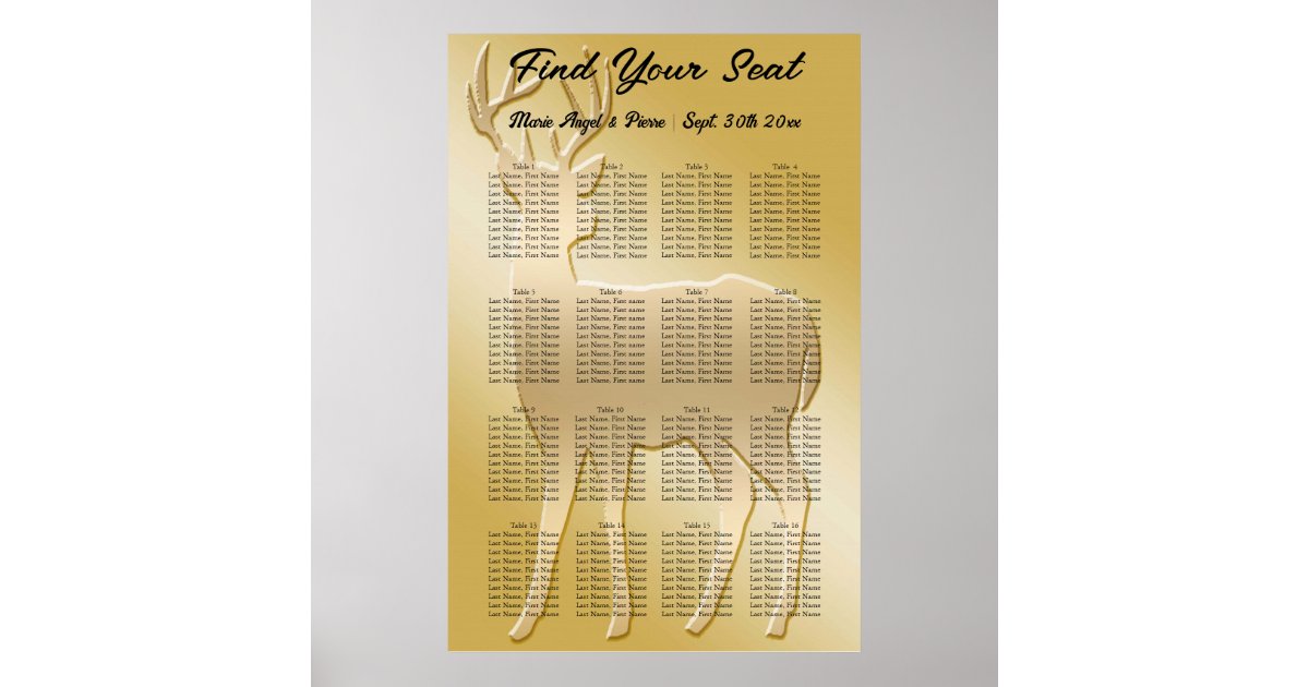 Gold Deer 16 tables Seating Chart Zazzle