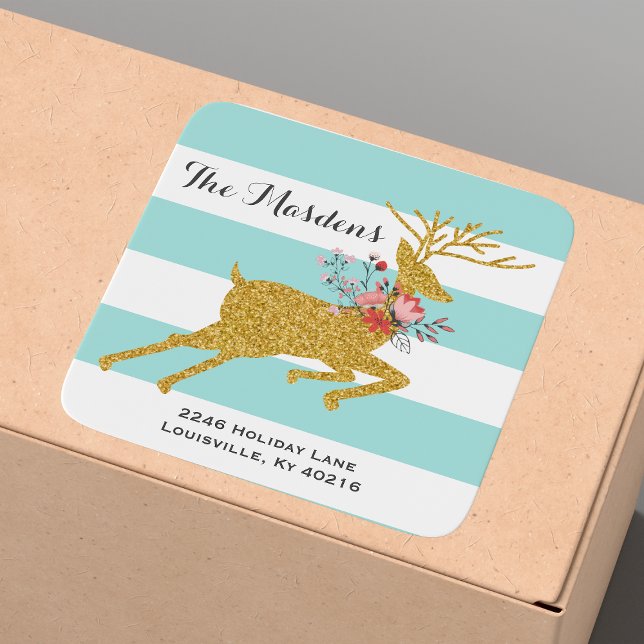 Gold Deer and Stripes Personalized Address Labels (Creator Uploaded)