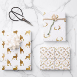 Gold Deer Antler Holiday Wrapping Paper Sheets