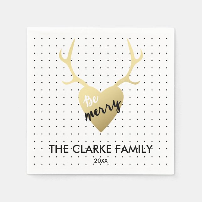 Gold Deer Antlers | Holiday Paper Napkins (Front)
