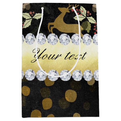 Gold Deer Confetti Diamonds Chalkboard Medium Gift Bag