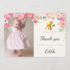 Deer Baby Girl First Birthday Party Doe Floral Thank You Card | Zazzle.com