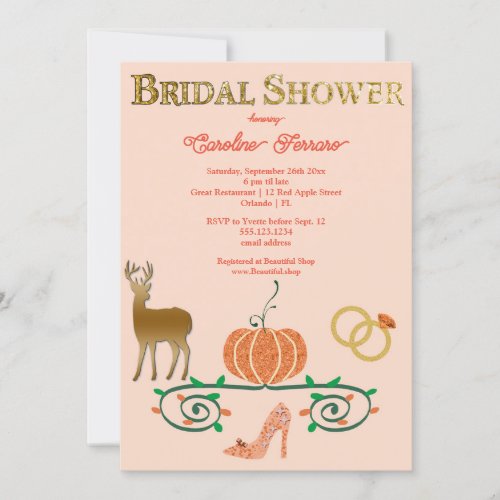 Gold Deer  Glitter fairytale Bridal shower Invitation