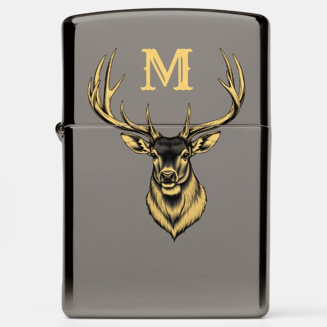 Gold Deer Head And Monogram Zippo Lighter (Front)