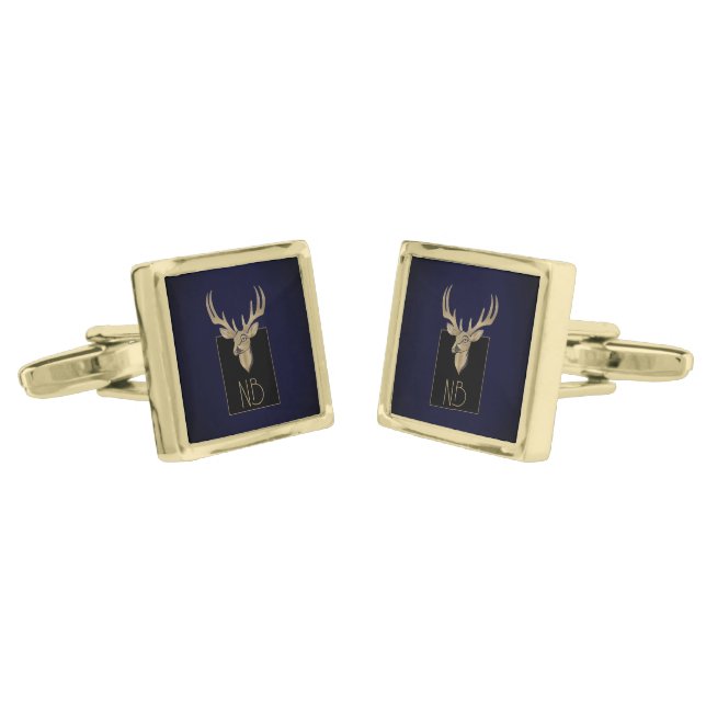 Gold Deer Head Cufflinks (Angled)