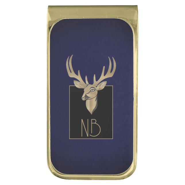 Gold Deer Head Gold Finish Money Clip (Front Vertical)