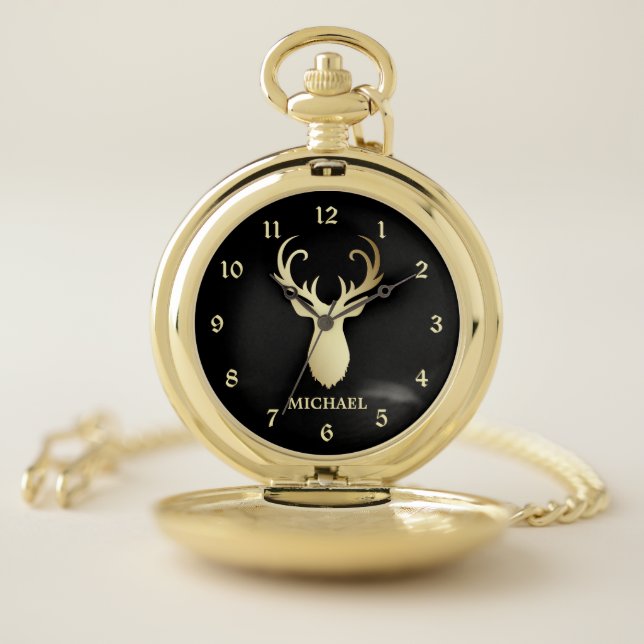 Gold Deer Head Silhouette Pocket Watch (Inside)