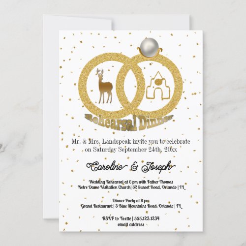 Gold Deer  Pearl Rings Wedding  Invitation