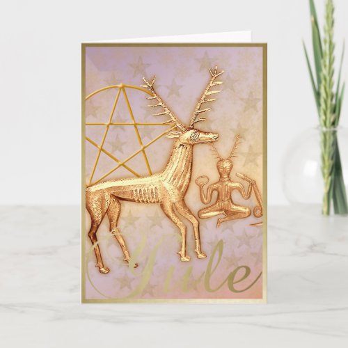 Gold Deer Pentacle   Gold Cernunnos _ Yule Card