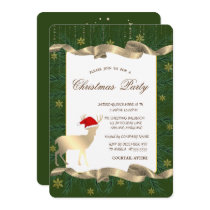 Gold Deer Santa Hat,Branches Green Christmas Party Invitation
