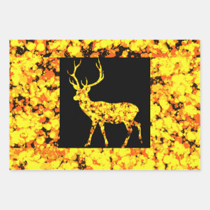 Gold Deer Splattered Paint Wrapping Paper Sheets