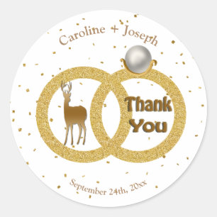 Gold Deer with Wedding Pearl Glitter Ring Classic Round Sticker