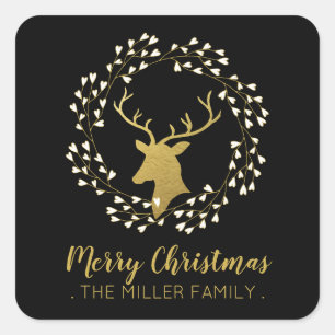 Gold Deer & Wreath Christmas Holiday Sticker