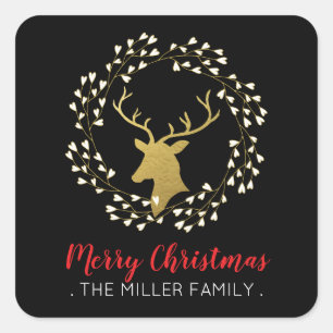 Gold Deer & Wreath Christmas Holiday Sticker