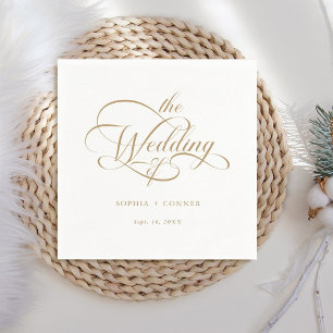 Gold Delicate Elegant Script Wedding Napkins