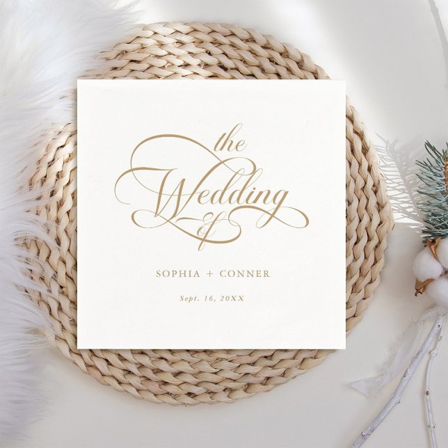 Gold Delicate Elegant Script Wedding Napkins (Creator Uploaded)