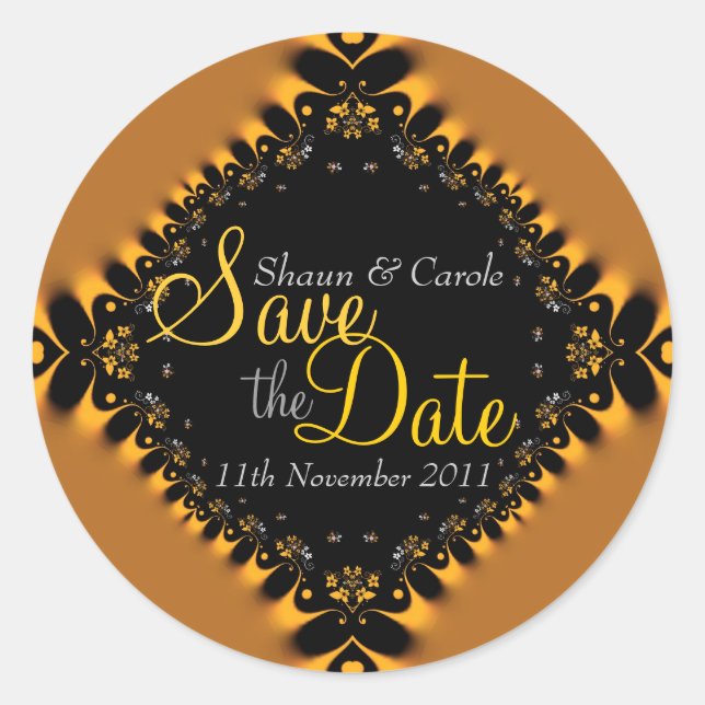 Gold Delicate Lace Save the Date Sticker (Front)