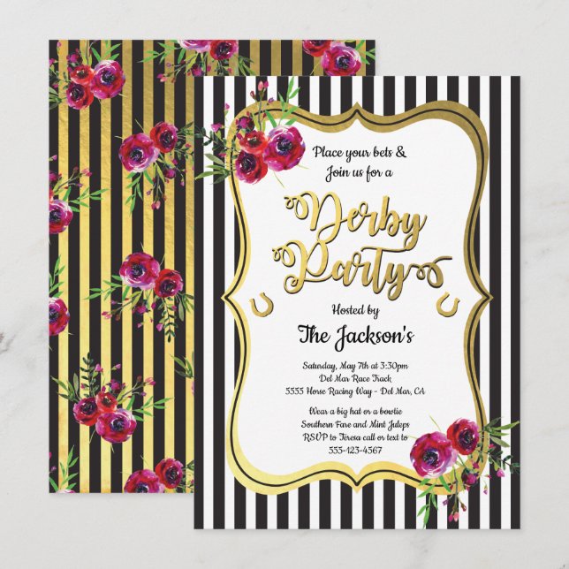 Gold Derby Horse racing Party Invitations (Front/Back)