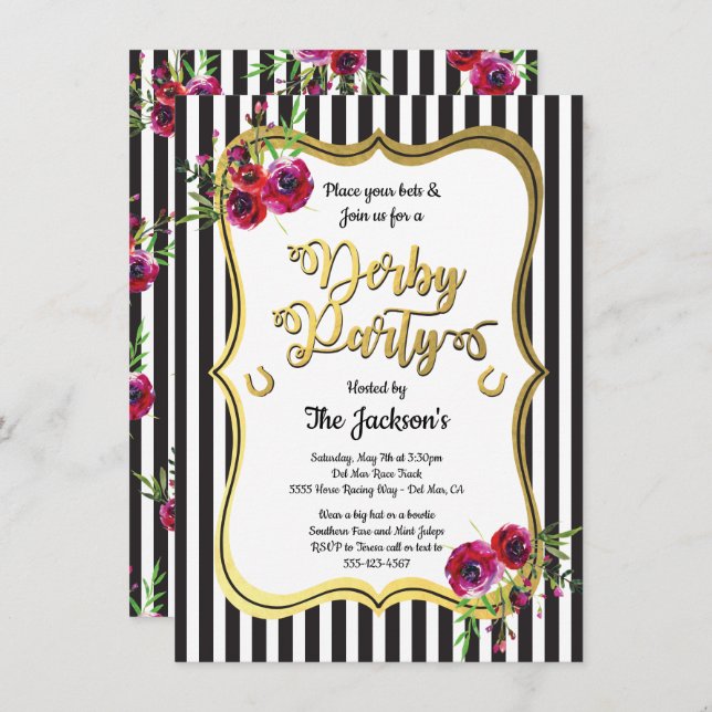 Gold Derby Horse racing Party Invitations (Front/Back)
