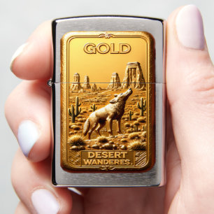 Gold Desert Wanderer Howling Coyote Zippo Lighter