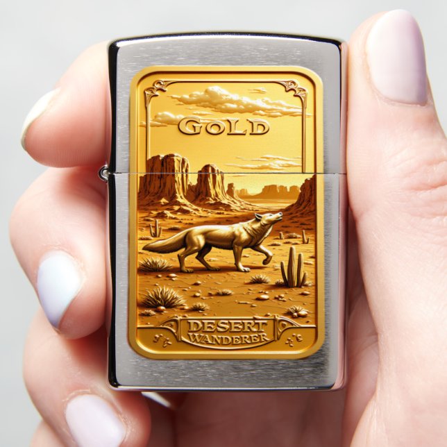Gold Desert Wanderer Mesa Stride Zippo Lighter (In Hand)