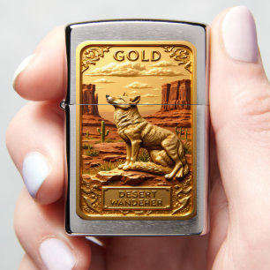 Gold Desert Wanderer Sitting Coyote Zippo Lighter