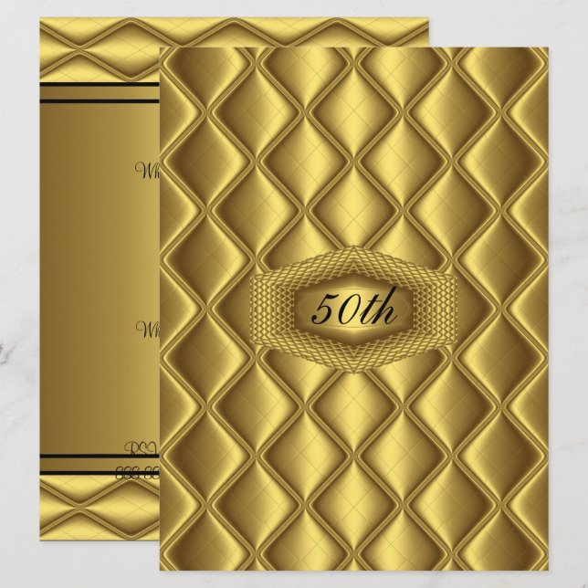 Gold  design 50th Birthday  Anniversary Party Invitation (Front/Back)