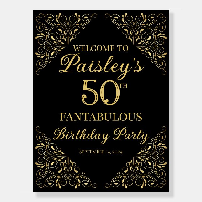 Gold design birthday party welcome sign Foam Board (Front)