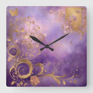 Gold design  square wall clock