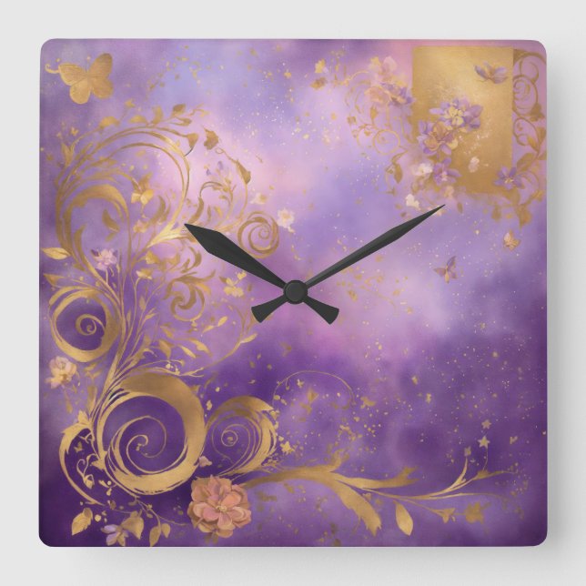 Gold design  square wall clock (Front)