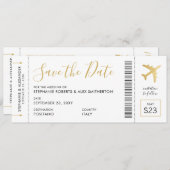 Gold Destination Wedding Airplane Boarding Pass Save The Date (Front/Back)
