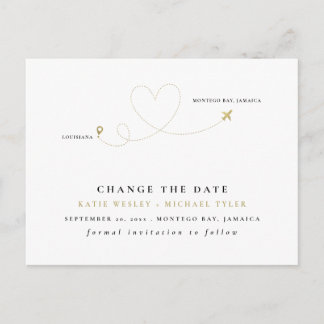 Gold Destination Wedding Change the Date Announcement Postcard