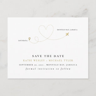 Gold Destination Wedding Save the Date Announcement Postcard