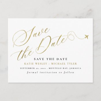 Gold Destination Wedding Save The Date Announcement Postcard by fancypaperie at Zazzle