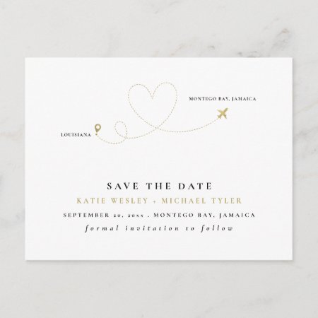 Gold Destination Wedding Save The Date Announcement Postcard