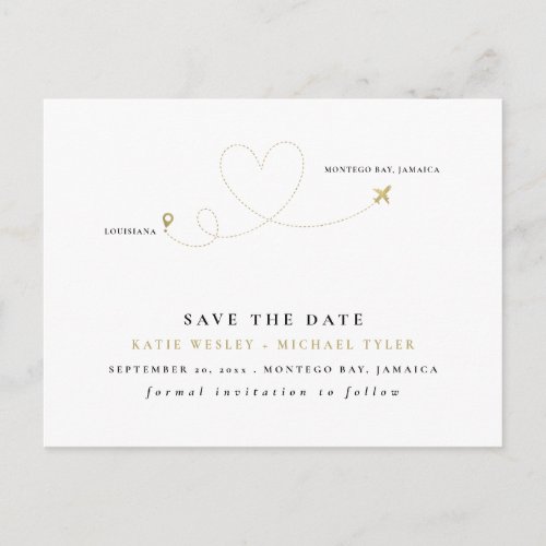 Gold Destination Wedding Save the Date Announcement Postcard