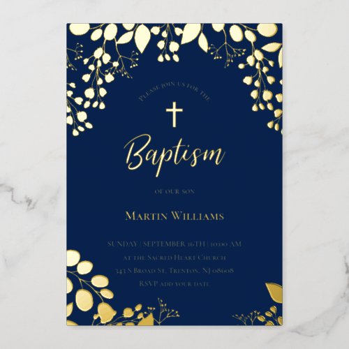 gold details Baptism Foil Invitation