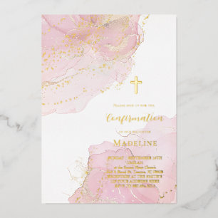gold details pink ink Confirmation Foil Invitation
