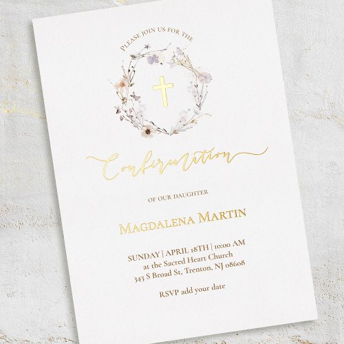 gold details wildflowers wreath Confirmation