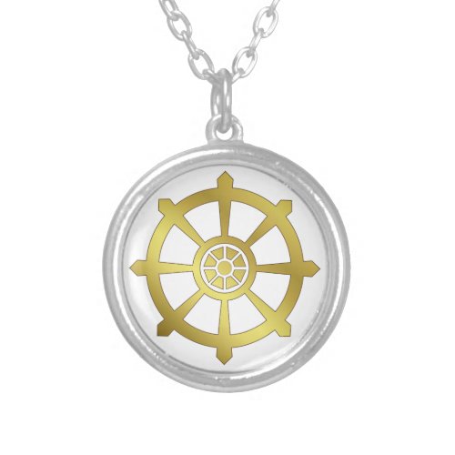 Gold Dharma Wheel Silver Plated Necklace