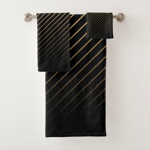 Gold Diagonal Lines Bath Towel Set