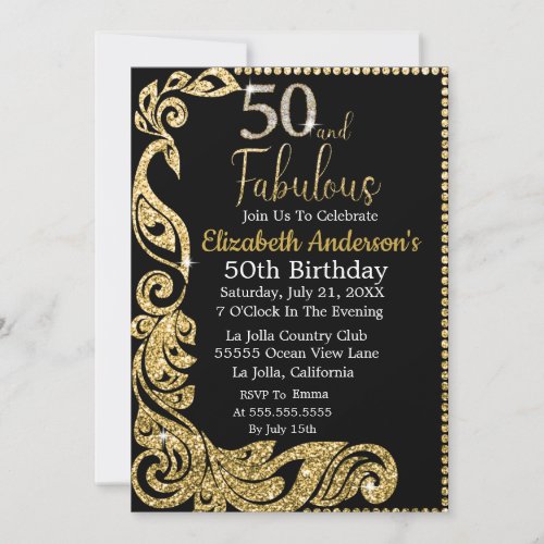 Gold Diamond 50 and Fabulous Birthday Invitation