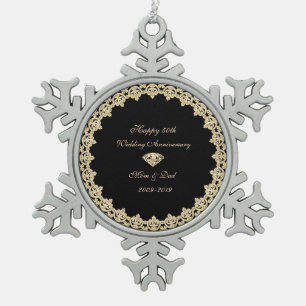 Gold  Diamond 50th Wedding Anniversary Snowflake Pewter Christmas Ornament